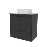COZIMAX Cabinet and Sink Soul 24" Floating Bathroom Vanity with White Ceramic Sink, Tempered Glass Countertop, Soft Close Doors, 1 Drawer, Wall Mount (Black) COZIMAX