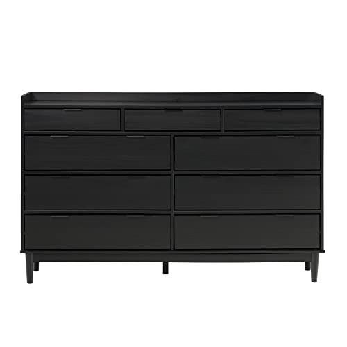 Walker Edison Blythe Mid-Century Modern Tray-Top Solid Wood 9-Drawer Dresser, 60 Inch, Black Walker Edison