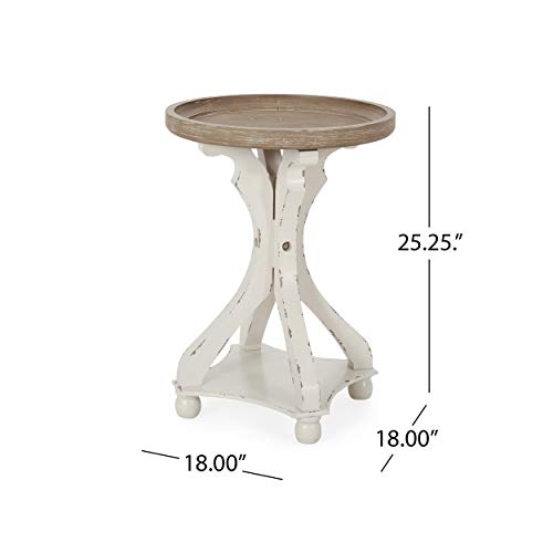 Christopher Knight Home Estelle French Country Accent Table with Round Top, Natural + Distressed White Christopher Knight Home