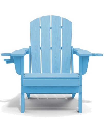 SERWALL Adirondack Chair with Cup Holders - Composite Adirondack Chairs HDPE Outdoor Chairs All Weather Use- Light Blue - WoodArtSupply