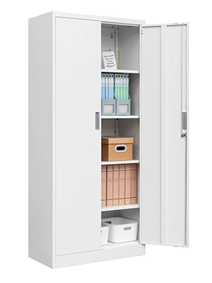 TaskStorz Steel SnapIt Cabinet, 72 Inch Metal Storage Cabinet with Locking Doors and Adjustable Shelves, Metal Garage Cabinet, Tool Cabinets for Office, Garage and Home Use, 72"H x 32"W x 18"D (White)