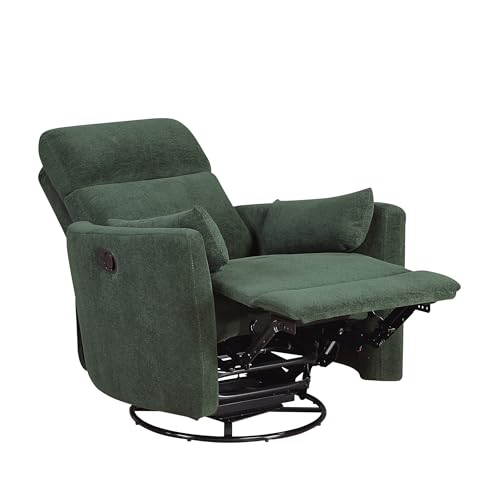 Lexicon Modern Swivel Glider Recliner Chair - Quiet 360 Swivel Chair, Durable Microfiber Upholstered, 2 Pillows, Manual Reclining for Living Room, Small Spaces, Nursery, Apartment, Bedroom, Green