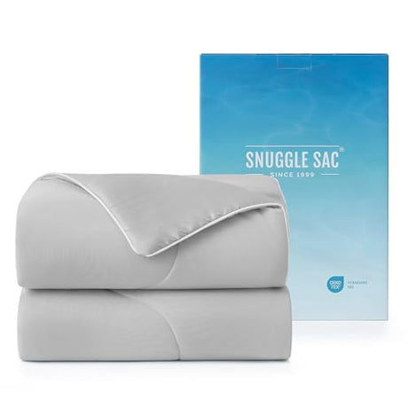 Snuggle Sac Natural Viscose Cooling Comforter Queen Size, Lightweight Breathable Silky Cooling Bedding with Q-Max>0.45 for Bedroom, Home Decor, Hot Sleepers & Night Sweats, Cool Gray 90"x90" Snuggle Sac