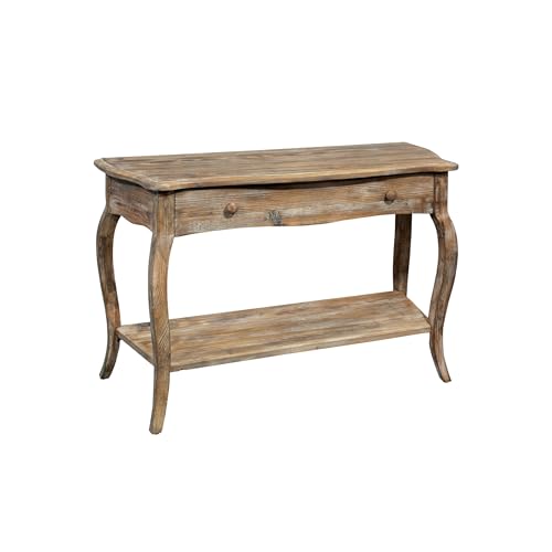 Austerity Rustic Console Table, 42 Inch with Curved Legs, Scalloped Edges, and Lower Shelf in Driftwood Finish - Natural and White Textured Antique Look Home Décor by Alaterre Furniture Alaterre Furniture