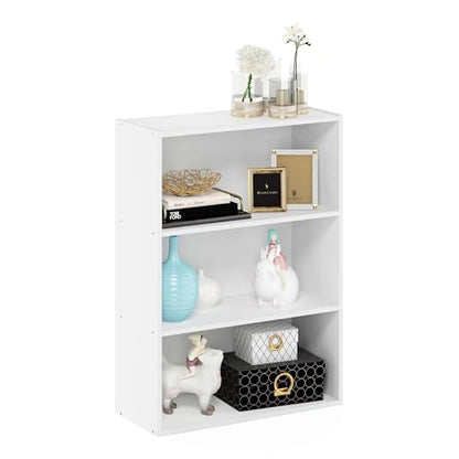 Furinno Pasir 3-Tier Open Shelf Bookcase in Elegant Plain White - WoodArtSupply