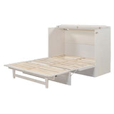 YOPTO Full Size Murphy Bed Chest,Folding Storage Wall Bed with Large Drawers,USB Ports & 2 Three-Prong Outlets,Hidden Cabinet Platform Bed W/Wood Slats Support,for Bedroom,Guest Room,Brushed White YOPTO