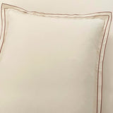 Lush Decor Hampton Double Flange Embroidered Contrast Edge Cotton Duvet Cover Set, 3 Piece Set, Full/Queen, Neutral & Copper - Luxury Hotel Bedding Set - Beige Duvet Cover - Minimalist Decor Lush Decor