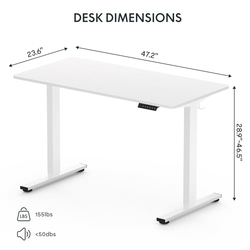 FLEXISPOT EN1 One-Piece Standing Desk 48 x 24 Inches Height Adjustable Electric Sit Stand Up Desk Home Office Desk FLEXISPOT