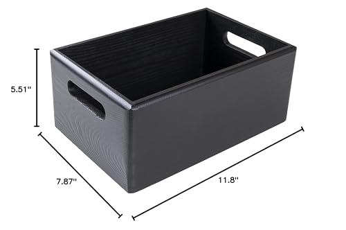 Creative Deco Large Black Wooden Crate Nesting Crate Handles | 11.8 x 7.87 x 5.51 in | Large Display Storage Box Multi-Craft Caddy Nesting Crate | Natural Wood Rustic Plain | Country Decor Creative Deco