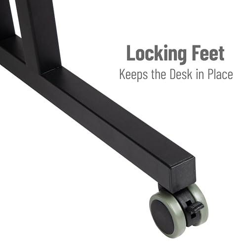 Mind Reader Standing Desk, Adjustable Height Laptop Workstation, Portable Rolling Desk on Wheels, Two-Tier Metal Frame, Black Mind Reader