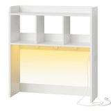 HOOBRO Desktop Bookshelf, Office Desktop Shelf, Desk Hutch with Outlets, Wooden Office Desktop Bookcase, Desktop Organizer Shelf with LED Light Strip and 3 Hooks, for Home, Study, White WT12UDSJ01 HOOBRO