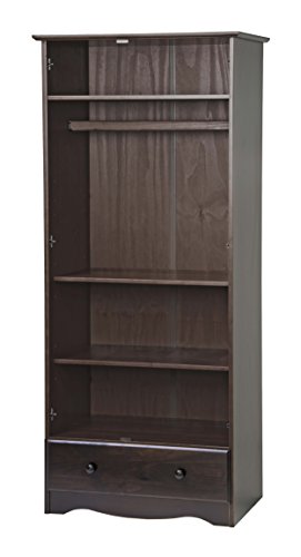 Palace Imports 100% Solid Wood Flexible Wardrobe/Armoire/Closet, Java Color, 32" W x 72" H x 21" D. 1 Shelf, 1 Clothing Rod, 1 Drawer, 1 Lock Included. Additional Shelves Sold Separately. Palace Imports