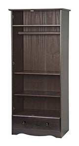 Palace Imports 100% Solid Wood Flexible Wardrobe/Armoire/Closet, Java Color, 32" W x 72" H x 21" D. 1 Shelf, 1 Clothing Rod, 1 Drawer, 1 Lock Included. Additional Shelves Sold Separately. Palace Imports
