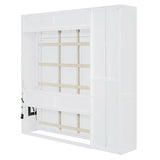 Ball & Cast Murphy Bed Full Size,Wall Chest with Shelves and 4 Drawers,Wood Hideaway Bed Cabinet Platform Bedframe w/LED Lights,can be Folded,Space-Saving,for Small Room,Dorms,White Ball & Cast
