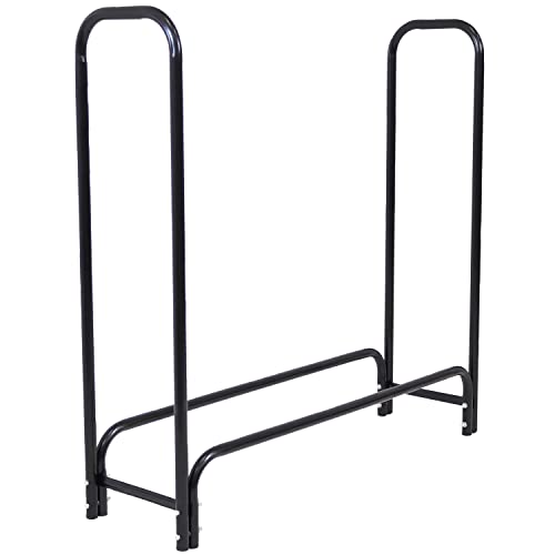 Sunnydaze Outdoor Firewood Log Rack and Cover Combo Set - Black Powder-Coated Steel and PVC - Black Fabric - 4-Foot Sunnydaze