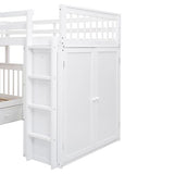 Merax L-Shaped Triple Bunk Bed with Desk & Stairs, Twin & Twin Over Full Bunk Bed for 3, Storage Drawers and Wardrobe Included, for Adults, Boys & Girls, White Merax