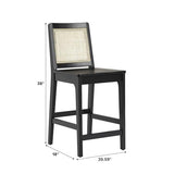 Walker Edison 2-Piece Boho Rattan Back Solid Wood Counter Stool, Set of 2, Black Walker Edison