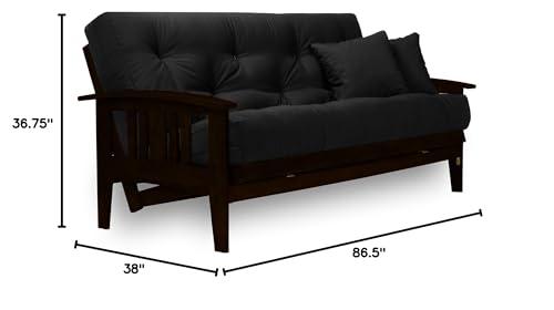 Nirvana Futons Westfield Rich Espresso Futon Frame (Large Queen Size, Warm Black Finish) Made of Solid Wood, Mission Style Futon Sofa Sleeper with Curved Arms Nirvana Futons