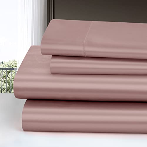 Homiest 4pcs Satin Sheets Set Luxury Silky Satin Bedding Set with Deep Pocket, 1 Fitted Sheet + 1 Flat Sheet + 2 Pillowcases (Queen Size, Rose Gold) Homiest