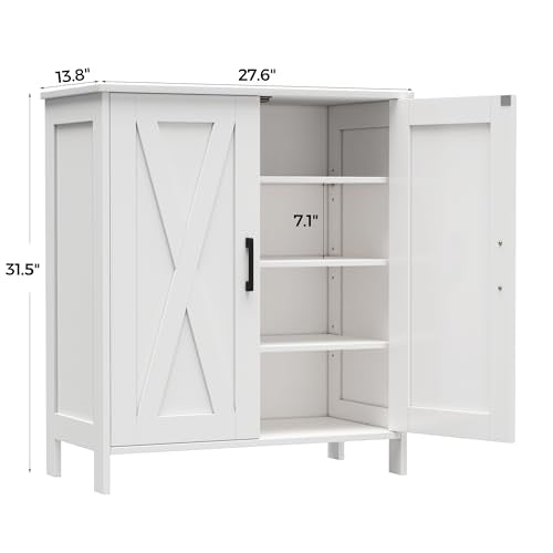 Homleke Farmhouse Shoe Cabinet with 2 Barn Doors & Wood Legs, 5-Tier Shoe Storage Cabinet with 3 Adjustable Shelves, Tall Shoe Rack Organizer for Closet, Shoe Organizer for Entryway, Hallway, White Homleke