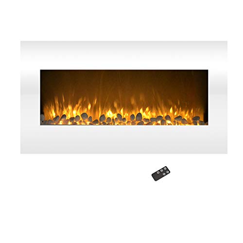 Northwest Wall Mounted Electric Fireplace Heater - 10-Color LED Flame and 3 Media Backgrounds 36-Inch Wall Mounted Fireplace with Adjustable Brightness and Remote (White) Northwest