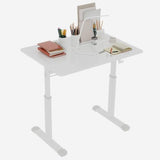 Jenvor Adjustable Study Desk Hand-Crank Height Adjustable Sit-to-Stand Desk 60 x 80 cm Compact White Frame White Top Double-Column Stable Workstation for Home Office Study Jenvor