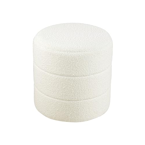 HomePop Upholstered Round Ottoman Home Décor|Foot Rest Ottoman - Cream Boucle 17.5 * 17.5 inch HomePop