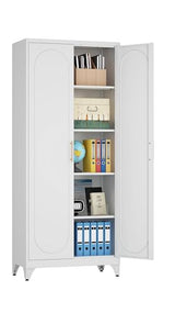 75" Tall Metal Storage Cabinet with 2 Doors and 4 Adjustable Shelves, Heavy Duty Steel Pantry Cabinet for Home Office, Kitchen, Garage and Laundry Room, White METALOONG