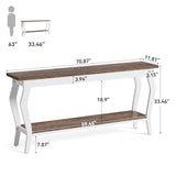 LITTLE TREE 70.9 Inches Long Console Table, 2-Tier Vintage Wooden Sofa Table Behind The Couch with Metal Legs for Hallway, Entryway, Living Room, Brown & White LITTLE TREE