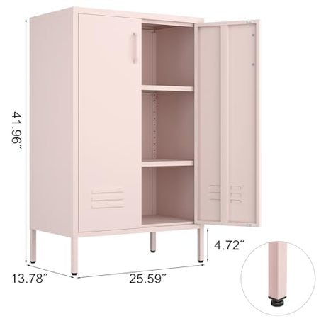 IRONFFICE Storage Cabinet,Metal Cabinets with Doors and Shelves,2 Doors Locker Cabinet with Legs,Metal Locker Storage Cabinets,Entryway Cabinet for Office,Classroom,Bedroom,Pink IRONFFICE