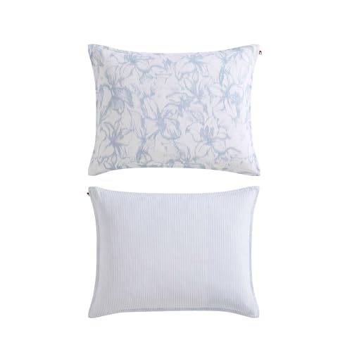 Tommy Hilfiger - Comforter Set, Luxuriously Soft Cotton Slub Bedding with Matching Shams, Abstract Inspired Design (Ethereal Floral Blue, Full/Queen) Tommy Hilfiger