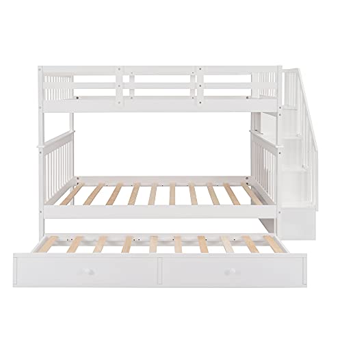 Harper & Bright Designs Full Over Full Bunk Bed with Stairs and Trundle, Wooden Bunk Bed Frame with Storage, for Kids Teens Adults - White Harper & Bright Designs