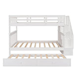 Harper & Bright Designs Full Over Full Bunk Bed with Stairs and Trundle, Wooden Bunk Bed Frame with Storage, for Kids Teens Adults - White Harper & Bright Designs