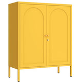Yellow Metal Storage Cabinet Locker with 2-Adjustable Shelves 2 Door Multi-Purpose Organize Lockers 36‘’ Lockable Steel Sideboard with for Living Room Kitchen Entryway Size：36" H X 31.5" W X 13.8" D Kasfth