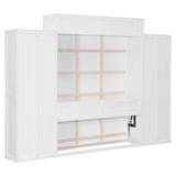 Flieks Full Size Murphy Bed, Wooden Full Wall Bed with Closet, Drawers and Desk, White Flieks
