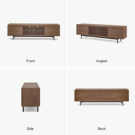 POVISON TV Stand, Solid Wood TV Cabinet for 80 85+ Inch TV, Assembly-Free 95'' Long TV Console for Living Room Bedroom, Modern Farmhouse Slatted POVISON