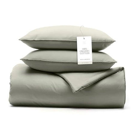 BOLL & BRANCH Signature Comforter Set - Full/Queen, Sageleaf - Duvet Insert and Cover in One Layer - Luxury Organic Cotton, Down Alternative, Hypoallergenic, All-Season - 1 Comforter and 2 Shams BOLL & BRANCH