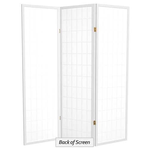 Red Lantern 5 ft. Tall Window Pane Shoji Screen - White - 3 Panels Red Lantern