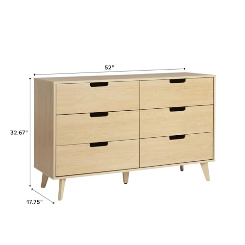 Walker Edison Modern 6-Drawer Dresser Bedroom Storage Organizer, 52 Inch, Riviera Cut-Out - WoodArtSupply