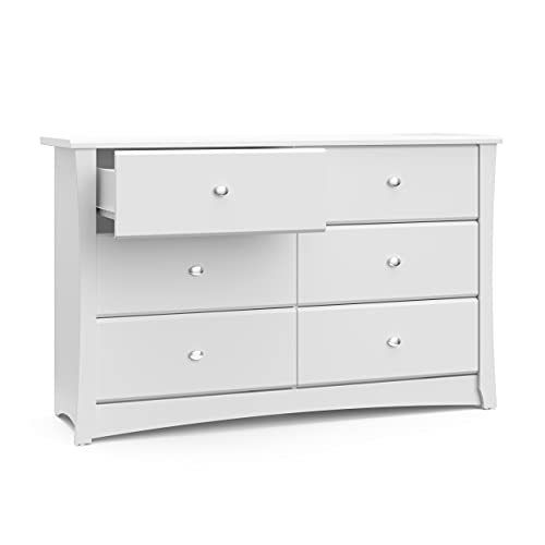 Storkcraft Crescent 6 Drawer Double Dresser (White) – GREENGUARD Gold Certified, Kids Dresser Drawer Organizer For Nursery, Chest of Drawers - WoodArtSupply