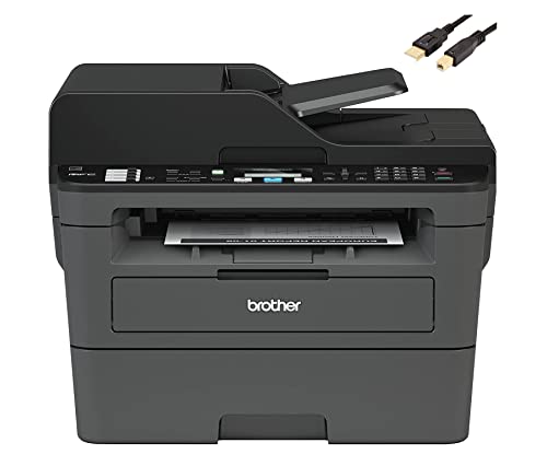 Brother MFC L26 Series All-in-One Laser Monochrome Printer, Print, Copy, Scan, Fax - 26 ppm, 2400 x 600 dpi, 250 Sheets, Wireless, Mobile Printing, Auto 2-Sided Printing, with MTC Printer Cable