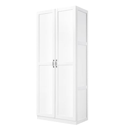 Manhtattan Comfort Hopkins Modern Freestanding Storage Closet with 7 Spacious Shelves and Soft Close Doors, Multipurpose Wardrobe Cabinet for Bedroom, 72" High, Large, White