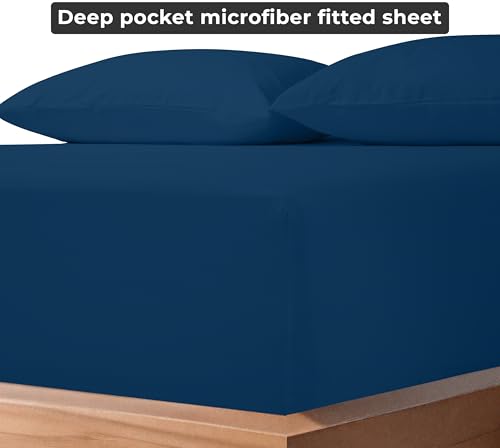 Royale Linens Fitted Sheet Queen - Ultra Soft 1800 Brushed Microfiber - Hotel Luxury Bottom Sheets - Wrinkle Free & Fade Resistant - Deep Pocket Fitted Sheet Only (Queen, Navy) ROYALE LINENS