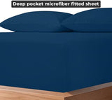 Royale Linens Fitted Sheet Queen - Ultra Soft 1800 Brushed Microfiber - Hotel Luxury Bottom Sheets - Wrinkle Free & Fade Resistant - Deep Pocket Fitted Sheet Only (Queen, Navy) ROYALE LINENS