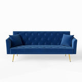 KEIKI 72" Futon Sofa Bed, 2-in-1 Loveseat, Velvet Upholstered Couches for Living Room, Sofa Sleeper for Small Space, Small Apartment Friendly Modern Home Soft Comfortable Folding Bed, Blue KEIKI