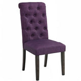 Roundhill Furniture Leviton Solid Wood Tufted Parsons Dining Chairs, Set of 2, Purple Roundhill Furniture