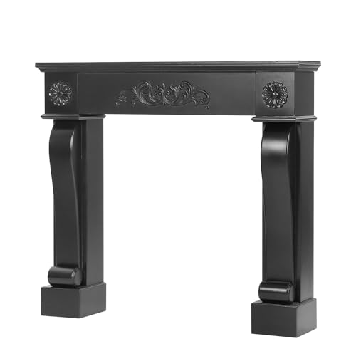 EPICOZY Modern Fireplace Mantel Surround, Decorative Wooden Freestanding Mantel for Electric Fireplace, Waterproof & Anti-Tipping, Premium MDF Mantel with Leg for Living Room, Black EPICOZY