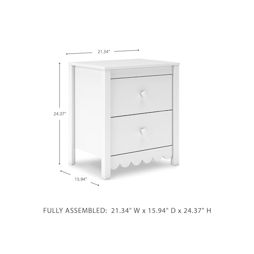 Signature Design by Ashley Hallityn Minimalist 2 Drawer Nightstand, Smooth-Gliding Drawers, Wood, 21.34" W x 15.94" D x 24.37" H, Matte White Finish Signature Design by Ashley