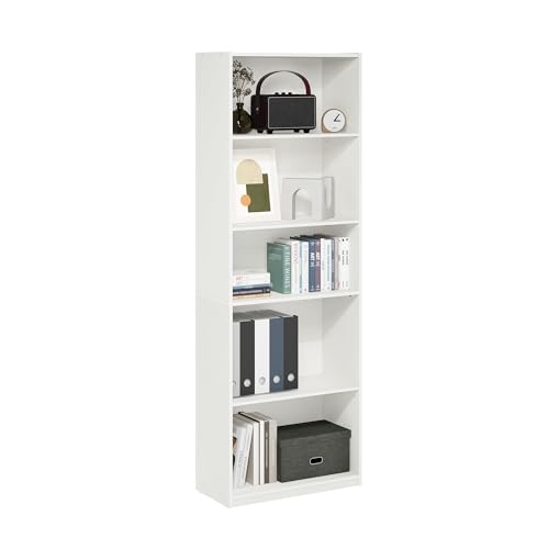 Furinno GEHRY Book Shelf, 5-Tier Bookshelf, Bookcase with Adjustable Shelves, 11.6 x 24.8 x 71.4, for Living Room, Bedroom, Home Office, White Furinno