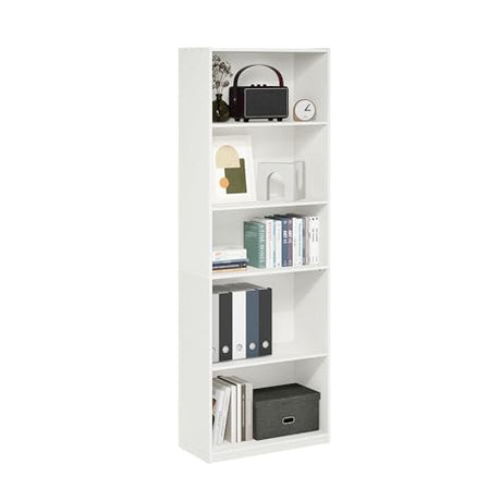 Furinno GEHRY Book Shelf, 5-Tier Bookshelf, Bookcase with Adjustable Shelves, 11.6 x 24.8 x 71.4, for Living Room, Bedroom, Home Office, White Furinno